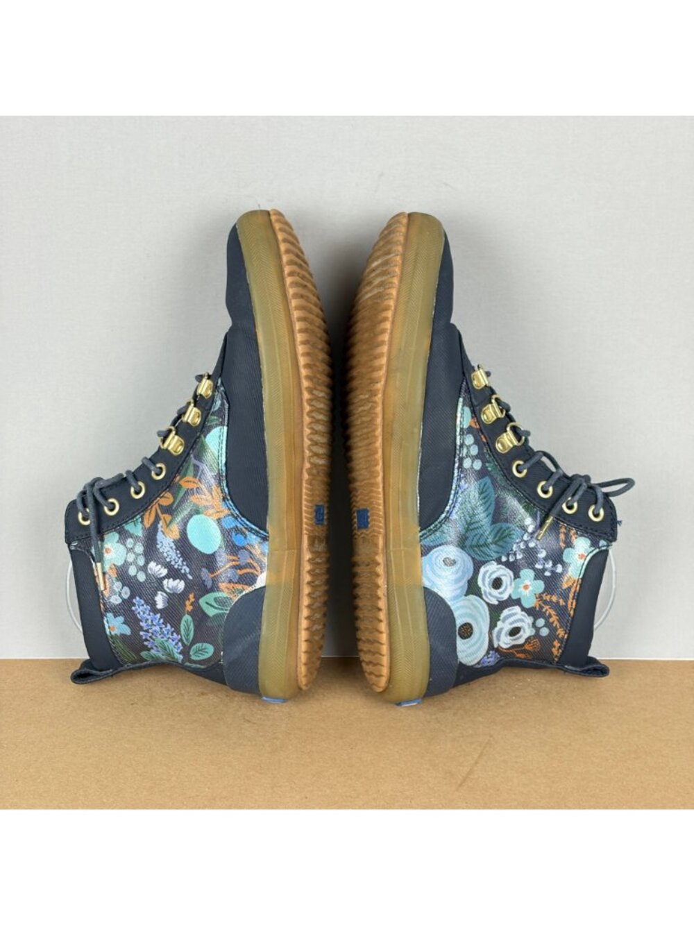 Keds Rifle Paper Company Floral Black Ankle Boots Womens 7.5 Navy Blue Lace Up - Picture 5 of 10